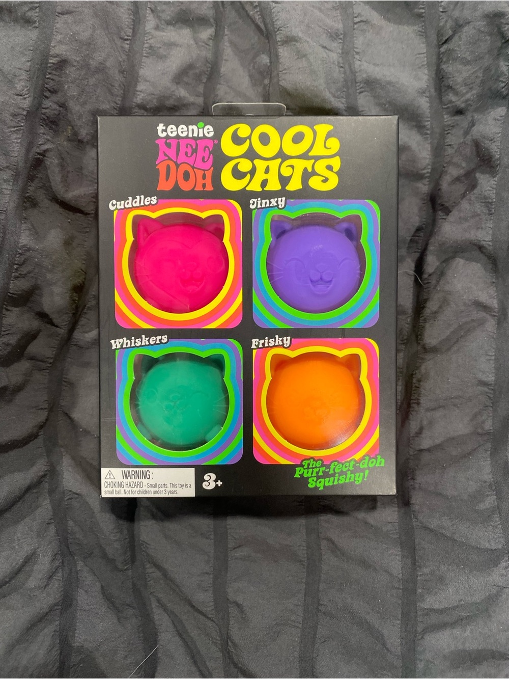 Teenie Nee Doh Cool Cats 4-Pack Squishy Toys - Pink, Purple, Green, Orange